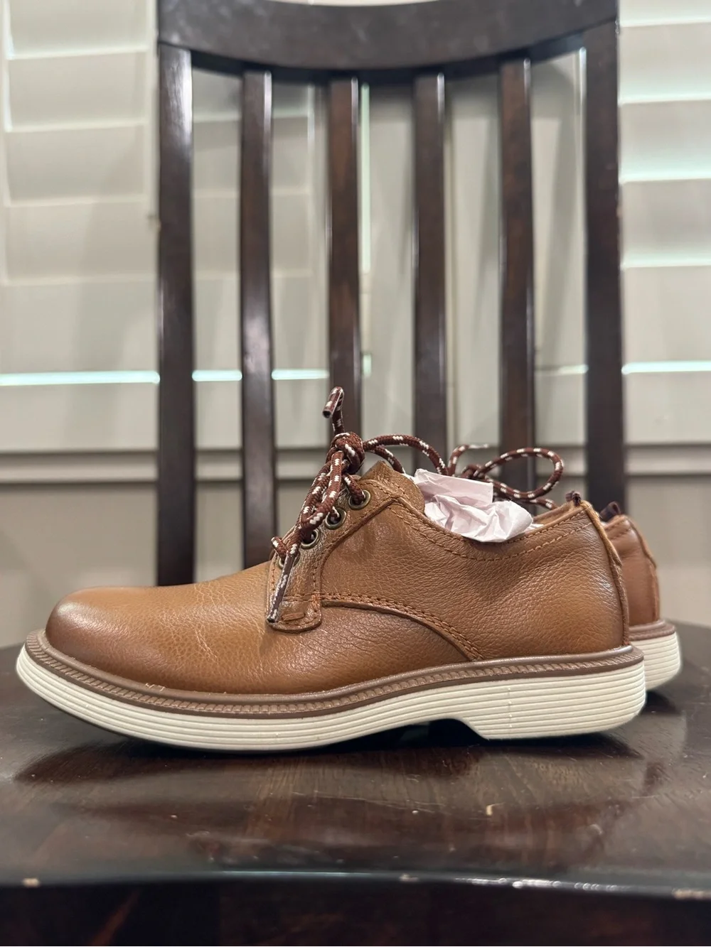 Florsheim Kids Tan Brown Leather Lace-Up Dress Shoes